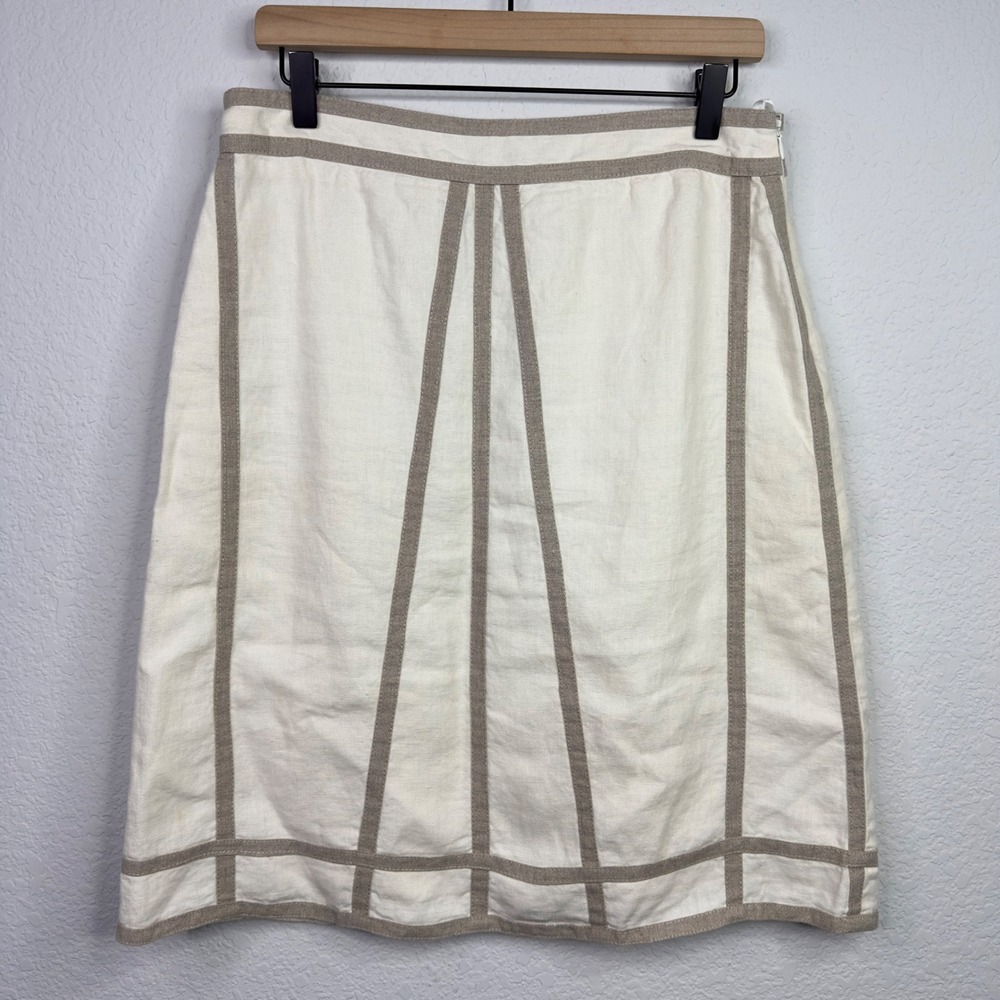 ADEC2 Skirt Womens 8/42‎ Cream Linen A-Line Panel Minimalist Coastal Cottagecore